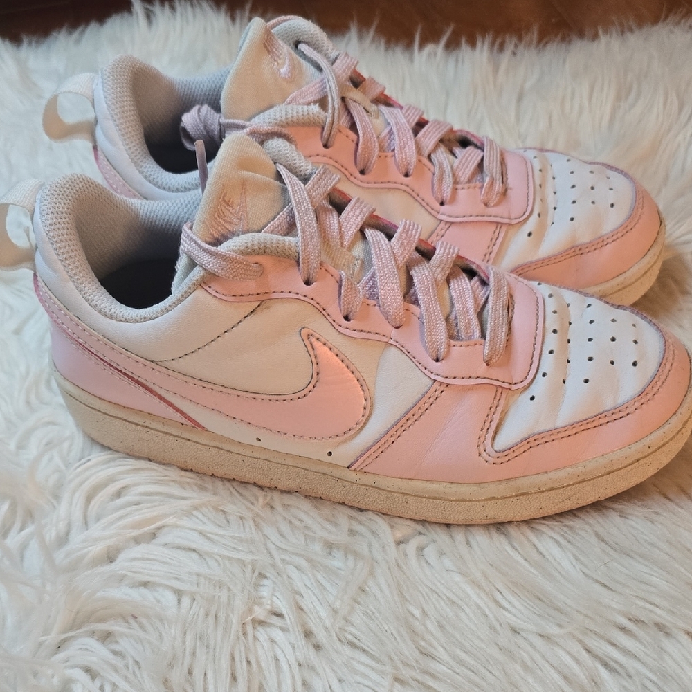 Kids Nike Court Bourough Low Recraft Sneakers Pink and White